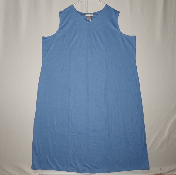 Susan Graver Tank Dress 3X Blue Sleeveless Stretch Jersey Vneck Midi Knit NEW - Picture 1 of 8